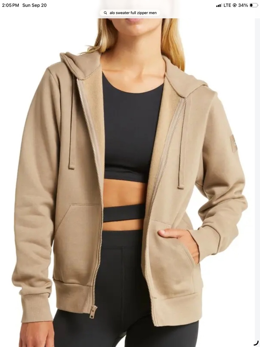 ALO Yoga  Zip-Up Hoodie Sweater in Taupe